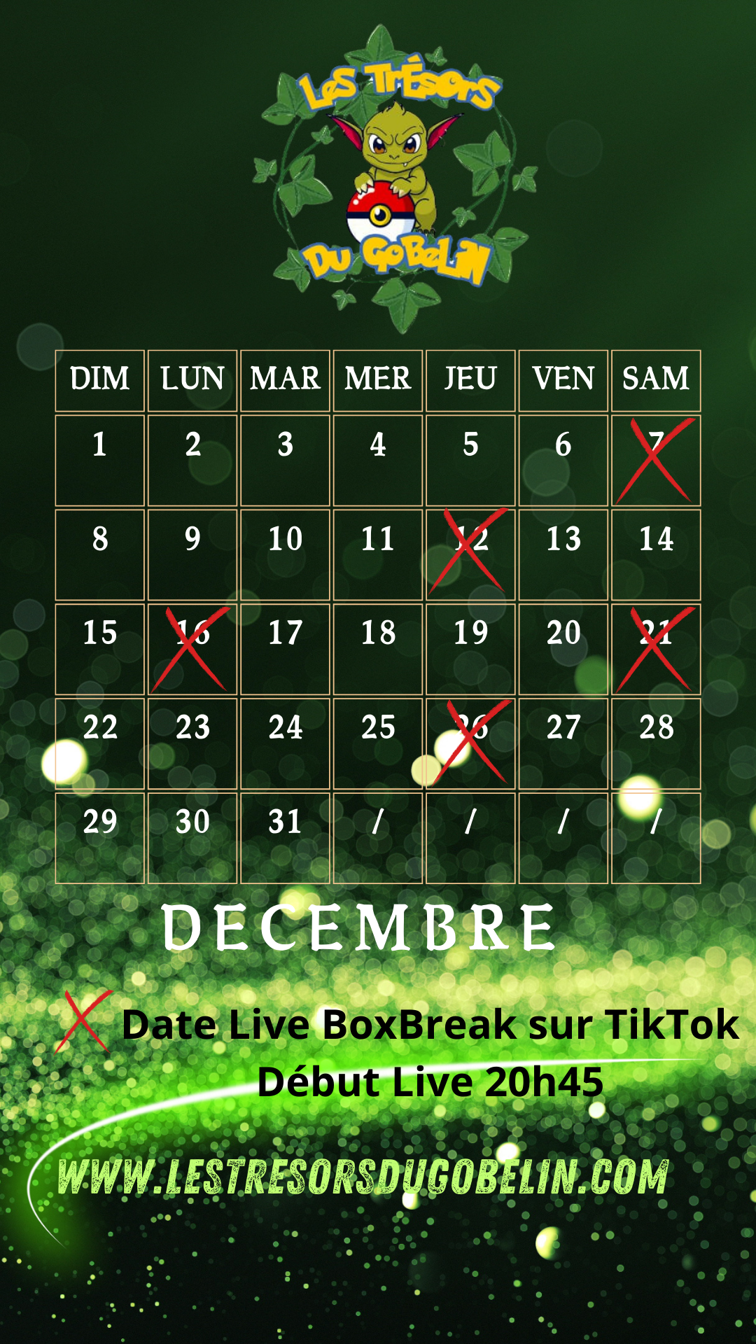 Planning BoxBreak Décembre 2024 sur Tiktok